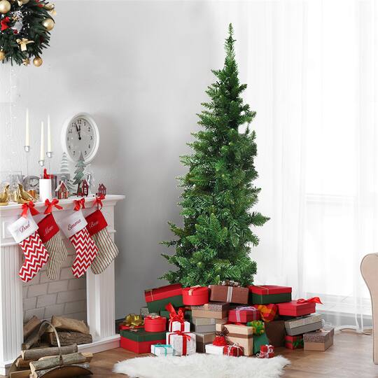 Costway 6ft. Pre-Lit Green Artificial Half Christmas Tree, Warm White LED Lights